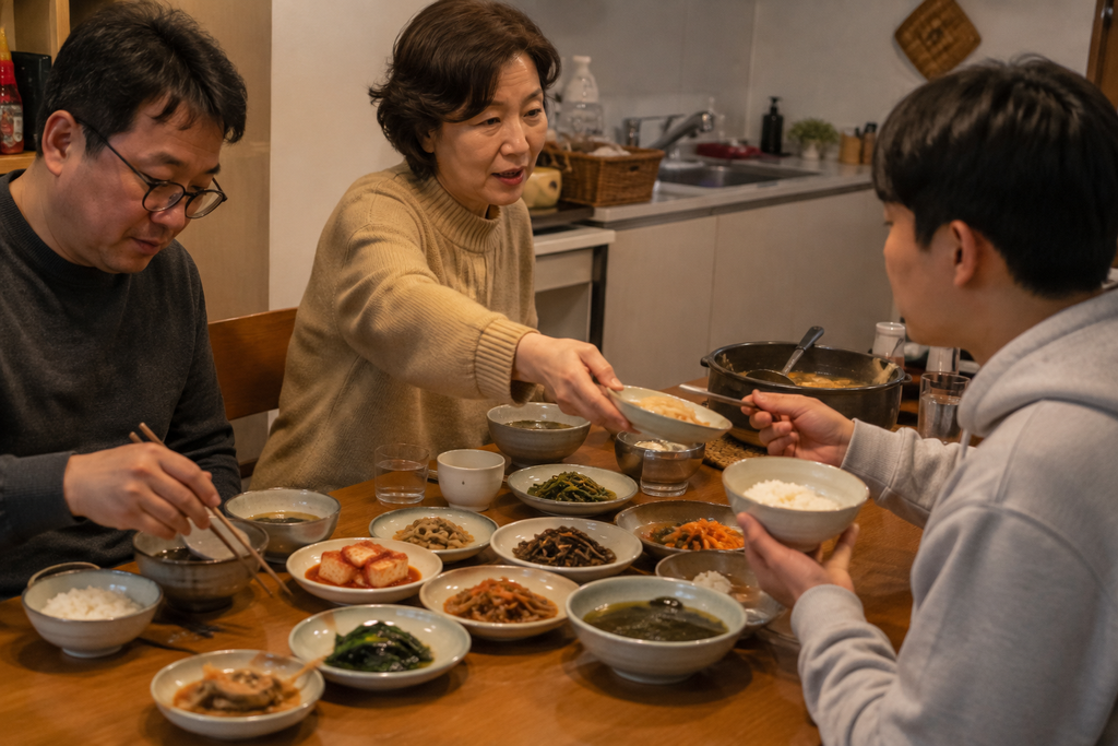 korea parents talk over a meal