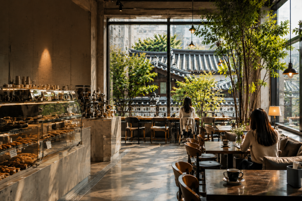 Stylish café interior in Seoul, South