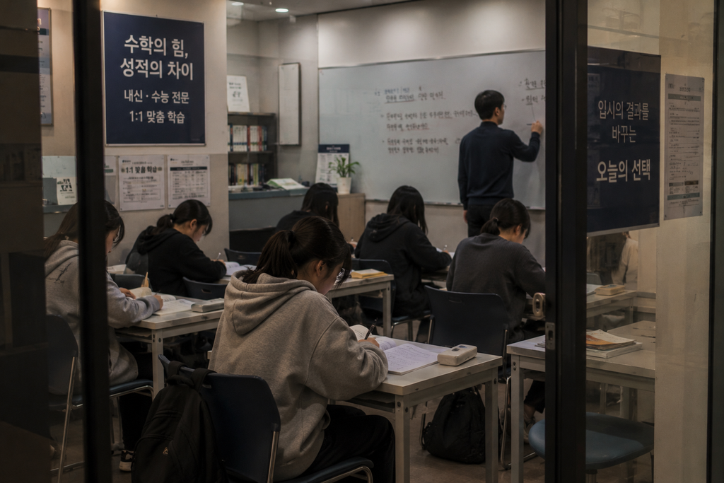 Korean students studying at a private after-school academy