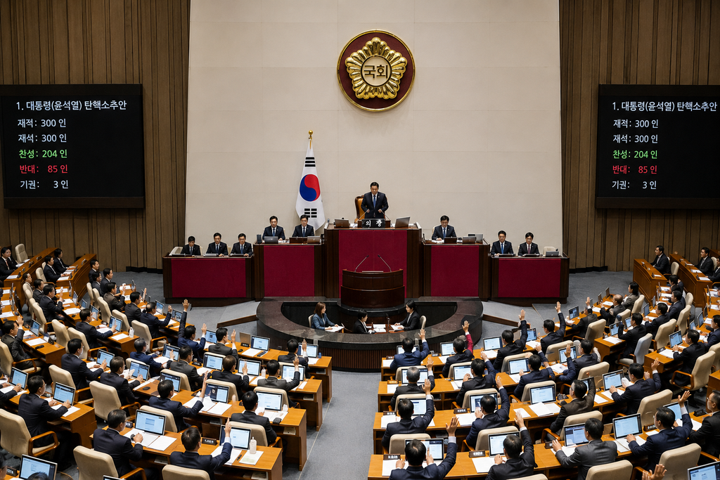 South Korean lawmakers voting in the National Assembly chamber during a political dispute