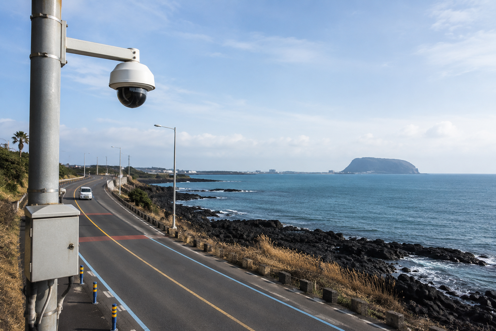 CCTV surveillance along a coastal road in Jeju