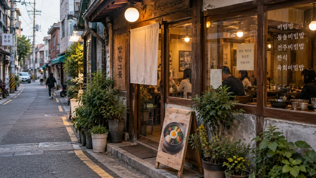 Bibimbap restaurant and everyday street life in Jeonju