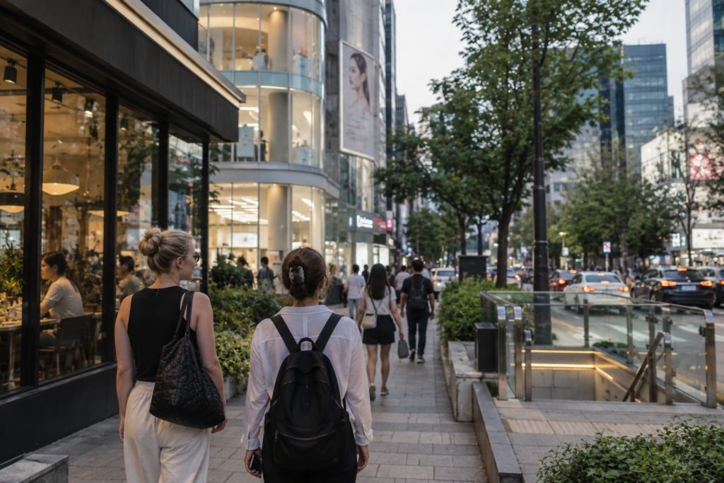 Foreign visitors experiencing Korean beauty culture in Seoul