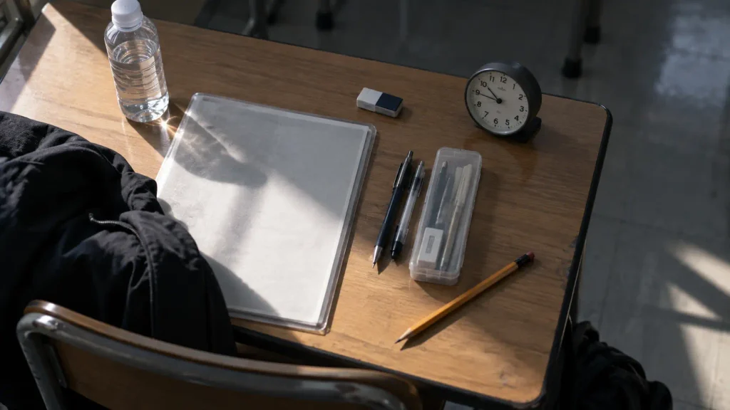 Exam desk prepared for South Korea's university entrance test