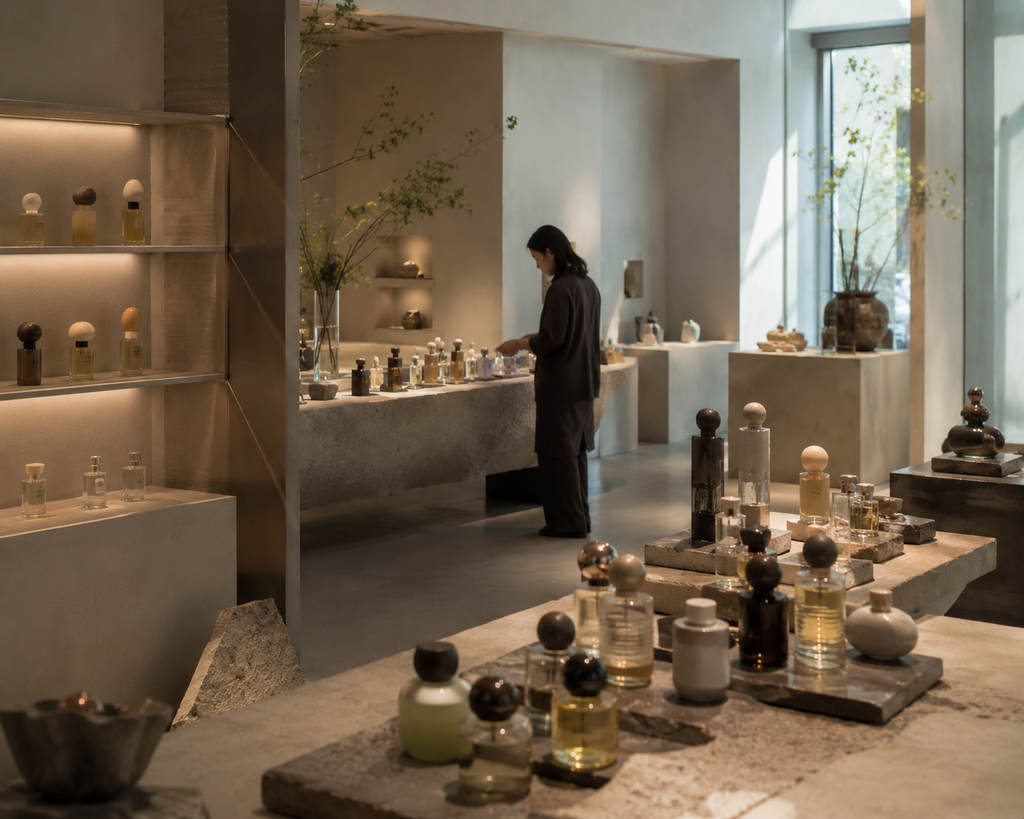 Contemporary Korean perfume brands in a Seoul fragrance boutique