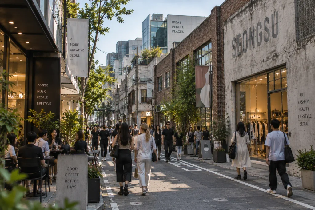 Visitors exploring Seongsu's cafés and pop-up stores in Seoul